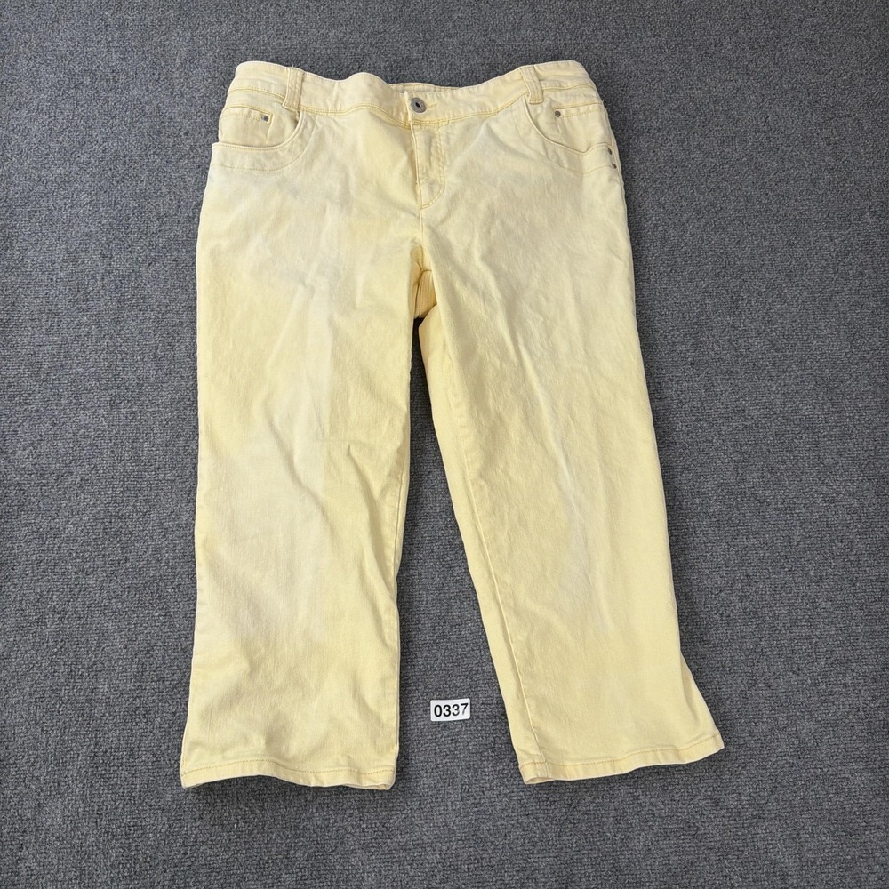 Chicos Platinum Denim Womens 3 XL Yellow Crop Jeans Ultimate Fit Stretch Pants